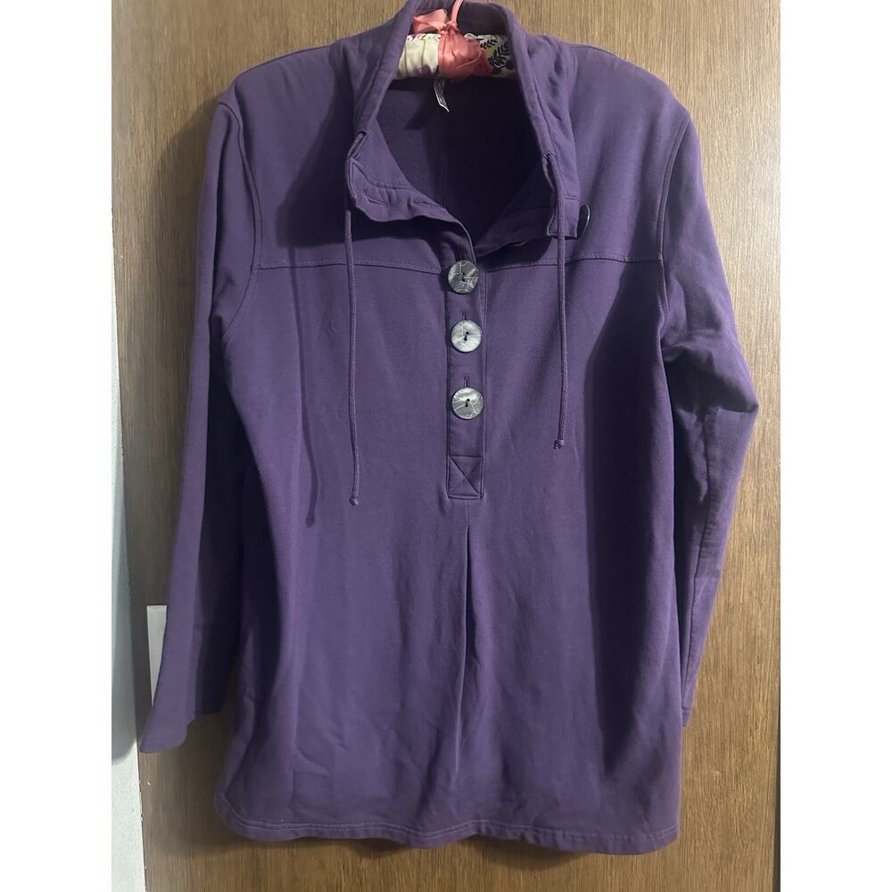 Lulu B womens purple sweater 3/4 buttons cowl neck size Medium soft casual